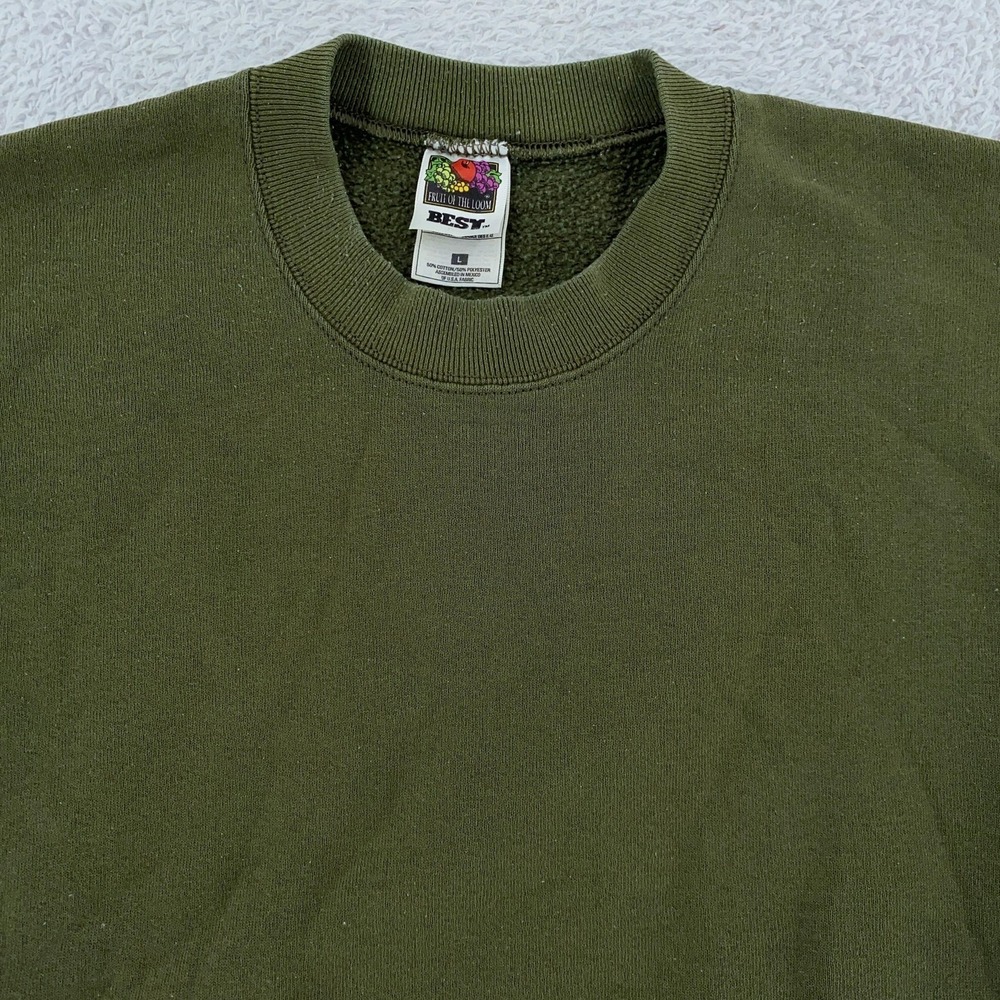 Vintage Fruit of the Loom Sweatshirt S/M Blank Olive Green Crewneck Pullover 90s